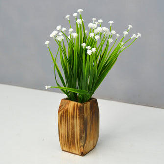 Artificial Button Flower in small wood pot (Height 25 cm )