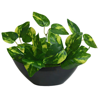 Artificial Green Leaves Plant with Boat Shape PVC White Pot