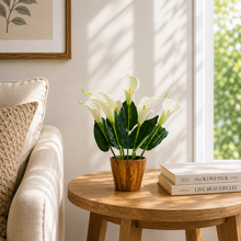 Artificial Flower Calla Lilly with Wood Pot Perfect for Home and Office Décor