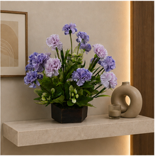 Artificial Carnation Flowers in Wood Hexagun Pot