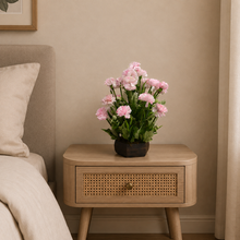 Artificial Carnation Flowers in Wood Hexagun Pot