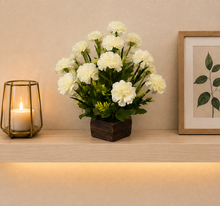 Artificial Carnation Flowers in Wood Hexagun Pot