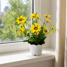 Fancy Mart Artificial Flower Daisywith Pot (Yellow)