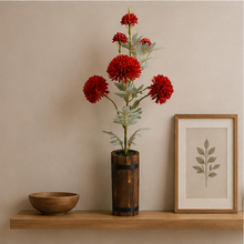 Artificial 6 Heads Dahlia Flower Plant With Round Long wood Pot