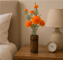 Artificial 6 Heads Dahlia Flower Plant With Round Long wood Pot