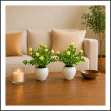 Artificial Rubber Rose Plant (Set of 2)  With Small Apple Pot