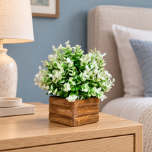 Artificial Plant Hackleberry White Bunch in Wooden Pot - 17 cm Height