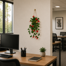 Artificial Flowers Falling Hanging in Wood Buckle Pot (Height 60 cm)