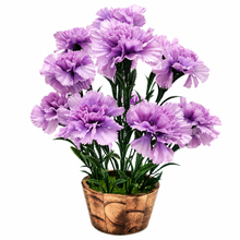 Artificial Long Carnation in circular wooden pot ( Height : 35 x Width : 24 )