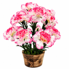 Artificial Long Carnation in circular wooden pot ( Height : 35 x Width : 24 )