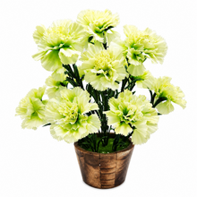 Artificial Long Carnation in circular wooden pot ( Height : 35 x Width : 24 )