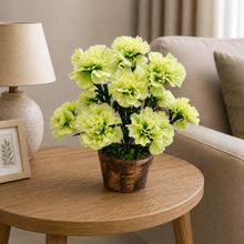 Artificial Long Carnation in circular wooden pot ( Height : 35 x Width : 24 )