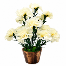 Artificial Long Carnation in circular wooden pot ( Height : 35 x Width : 24 )