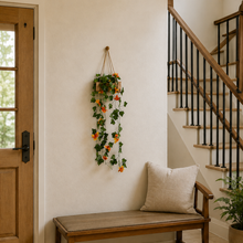 Artificial Flowers Falling Hanging in Wood Buckle Pot (Height 75 cm)