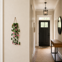 Artificial Flowers Falling Hanging in Wood Buckle Pot (Height 75 cm)