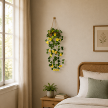 Artificial Flowers Falling Hanging in Wood Buckle Pot (Height 75 cm)