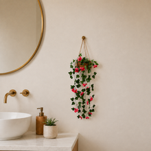 Artificial Flowers Falling Hanging in Wood Buckle Pot (Height 75 cm)