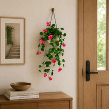 Artificial Flower Falling Leaves in Hanging Pot for Home and Office Decor | DarkPink
