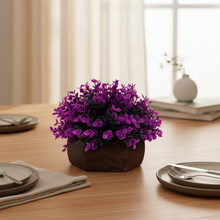 Artificial Hackleberry Purple Plant in Wood Hexagon Pot - 15cm Height - Home & Office Decor Elegant Potted Plant for Tabletop Enhancement