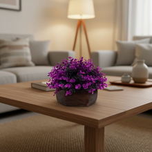 Artificial Hackleberry Purple Plant in Wood Hexagon Pot - 15cm Height - Home & Office Decor Elegant Potted Plant for Tabletop Enhancement