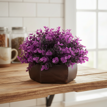 Artificial Hackleberry Purple Plant in Wood Hexagon Pot - 15cm Height - Home & Office Decor Elegant Potted Plant for Tabletop Enhancement