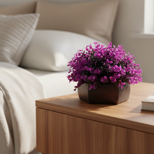 Artificial Hackleberry Purple Plant in Wood Hexagon Pot - 15cm Height - Home & Office Decor Elegant Potted Plant for Tabletop Enhancement