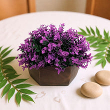 Artificial Hackleberry Purple Plant in Wood Hexagon Pot - 15cm Height - Home & Office Decor Elegant Potted Plant for Tabletop Enhancement
