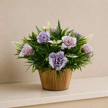 Artificial Carnation Flower Grass in Wood Pot - Home & Office Decor Elegant Potted Plant for Tabletop/Shelves Enhancement