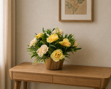 Artificial Carnation Flower Grass in Wood Pot - Home & Office Decor Elegant Potted Plant for Tabletop/Shelves Enhancement