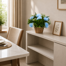 Artificial Carnation Flower Grass in Wood Pot - Home & Office Decor Elegant Potted Plant for Tabletop/Shelves Enhancement