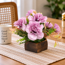 Artificial Flower Leaves Bouquet in Hexagun Wood Pot - Home & Office Decor  Elegant Potted Plant for Tabletop/Shelves Enhancement