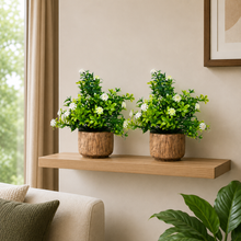 Fancymart Artificial Flower Gardenia Leaves with Wooden Pot (Pack of 2) – Height 14cm Decorative Small Plants for Tabletop