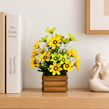 Artificial Flower Daisy Yellow Bunch in Wooden Pot - 17 cm Height