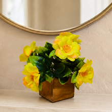 Single pc china bright flower (5 flowers  + 5 citrus leaves )  in wood pot