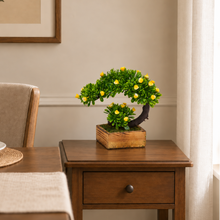 Bend Artificial Bonsai Plant in Wood Square Pot