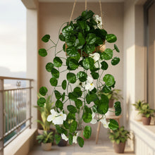 DecoreBugs Presents: Artificial Blossom Flowers with Wooden Pot, Hanging Plants, Leaves, and Creepers for Living Room Decoration, Home Decor and Beautify Your Wall (White) (Height 40 CM)