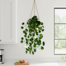 DecoreBugs Presents: Artificial Blossom Flowers with Wooden Pot, Hanging Plants, Leaves, and Creepers for Living Room Decoration, Home Decor and Beautify Your Wall (White) (Height 40 CM)