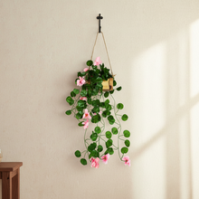 Artificial Flowers Falling Hanging in Wood Buckle Pot (Height 60 cm)