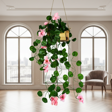 Artificial Flowers Falling Hanging in Wood Buckle Pot (Height 60 cm)