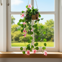 Artificial Flowers Falling Hanging in Wood Buckle Pot (Height 60 cm)