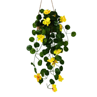 Artificial Flowers Falling Hanging in Wood Buckle Pot (Height 60 cm)