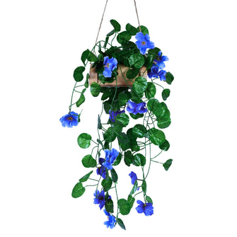 Artificial Flowers Falling Hanging in Wood Buckle Pot (Height 60 cm)