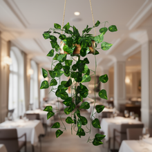 Artificial Falling Leaves Hanging in Wood Buckle Pot