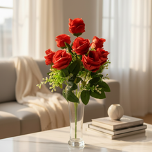 Artificial 9 Head Rose Bunch without pot (Height : 35 x Width : 20 cm)