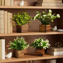 Artificial Potted Plants in Wooden Pot (4 Pack)