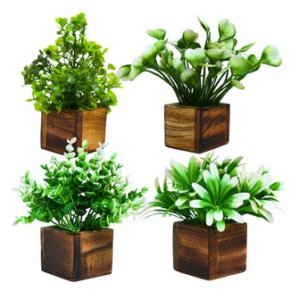 Artificial Potted Plants in Wooden Pot (4 Pack)