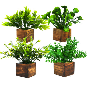 Artificial Potted Plants in Wooden Pot (4 Pack)