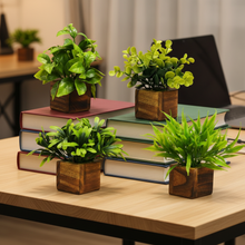 Artificial Potted Plants in Wooden Pot (4 Pack)