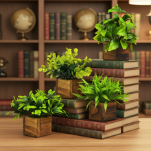 Artificial Potted Plants in Wooden Pot (4 Pack)