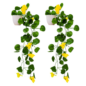 Artificial Flower Vine Plant Falling with Pot : Pack of 2 (Natural Touch & Feel)| Home D‚cor with Small Size Pot |plant hanging for Home Decor |  Office Decor | Size 45 X 17 X 7 CM | 8162